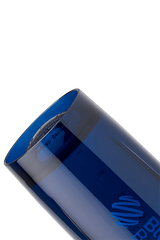 Transparent blue shaker cup with rounded base for smooth, lump-free protein shakes. | filter:all